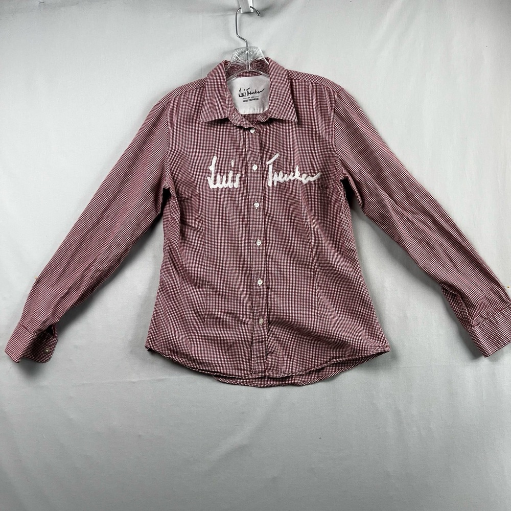 Luis Trenker Shirt Womens Large Red White Button up Blouse Embroidered Gingham